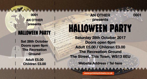 Two Part Ticket Example Ticket Printing Halloween Witch Full Colour Hat 2 Part Tickets - Print ...
